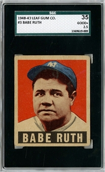 1948-49 Leaf #3 Babe Ruth - SGC 35 GD+ 2.5 